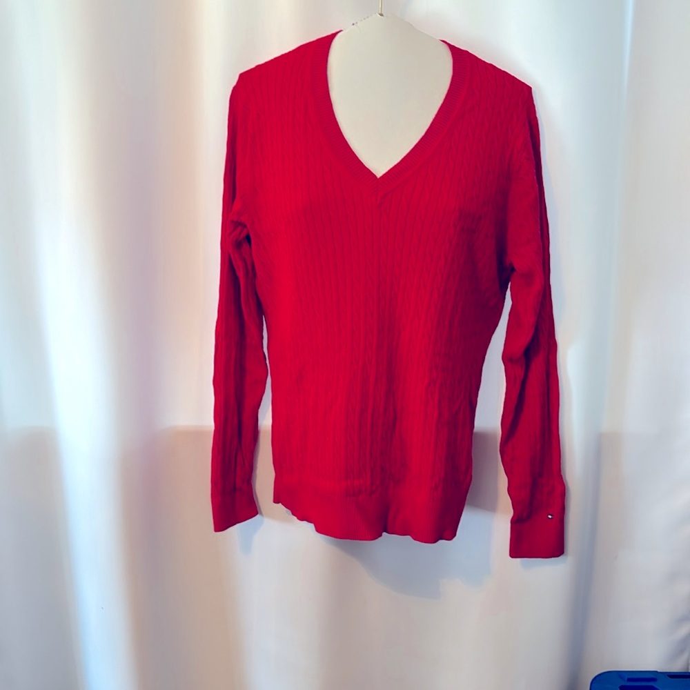 Tommy Hilfiger Cotton Cable Knit V-Neck Sweater